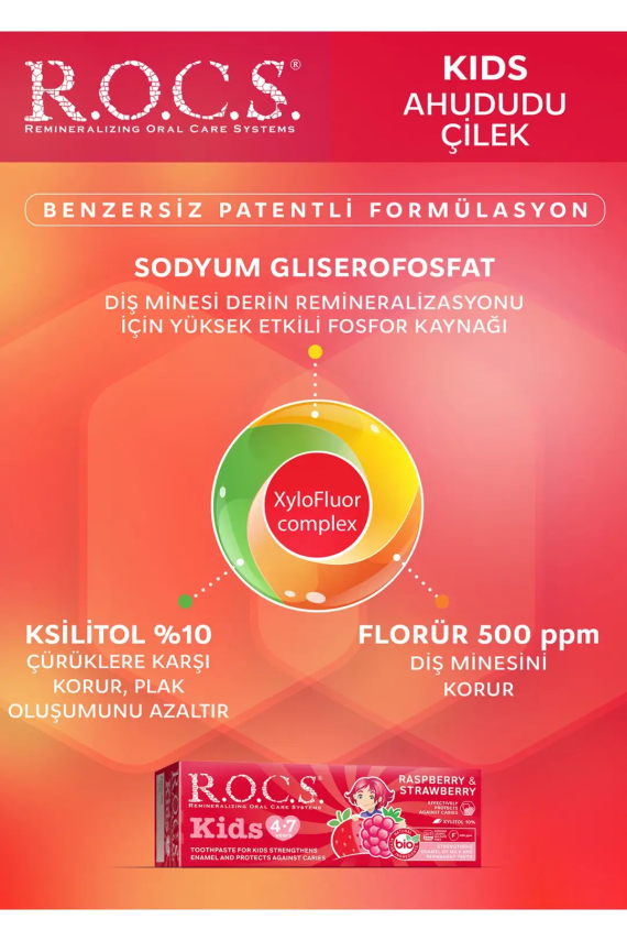 ROCS Kids Ahududu Ve Çilek 4-7 Yaş Diş Macunu 35 ml - 5