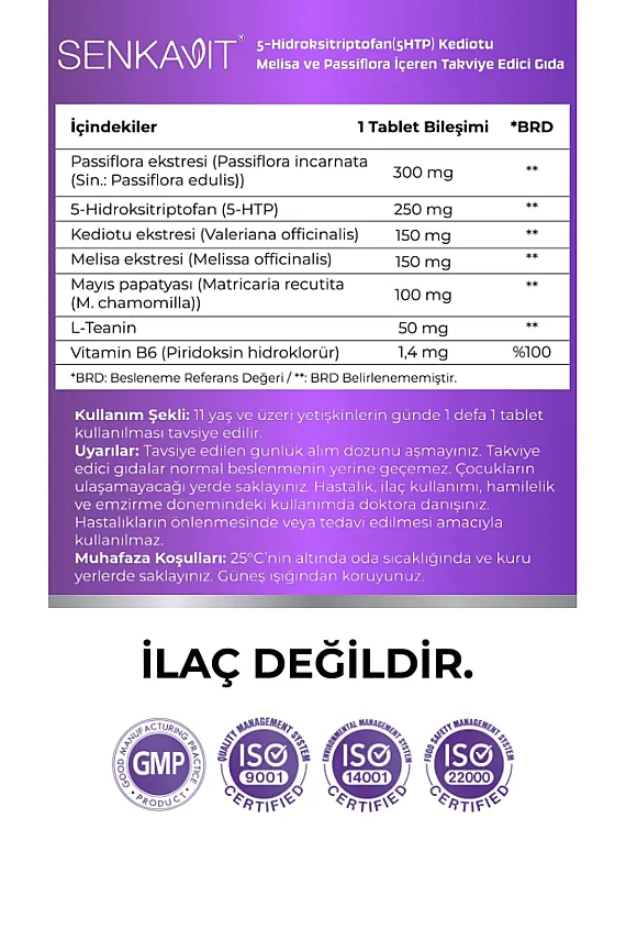 Senkavit 5 HTP, Valeriana, Melisa, L-Teanin ve Vitamin B6 içeren 60 Lı Tablet - 2