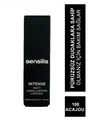 Sensilis Intense Matt Long-Lasting Lipstick Ruj 108 - Acajou - 3,5 ml - 2