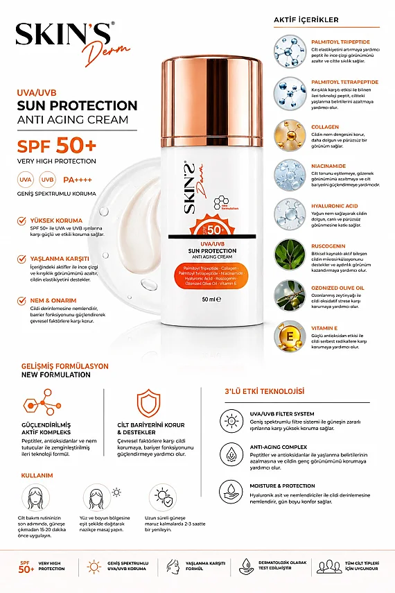 Skins Derm Spf50+ Sun Protection Angi Aging Cream 50 ml - 3
