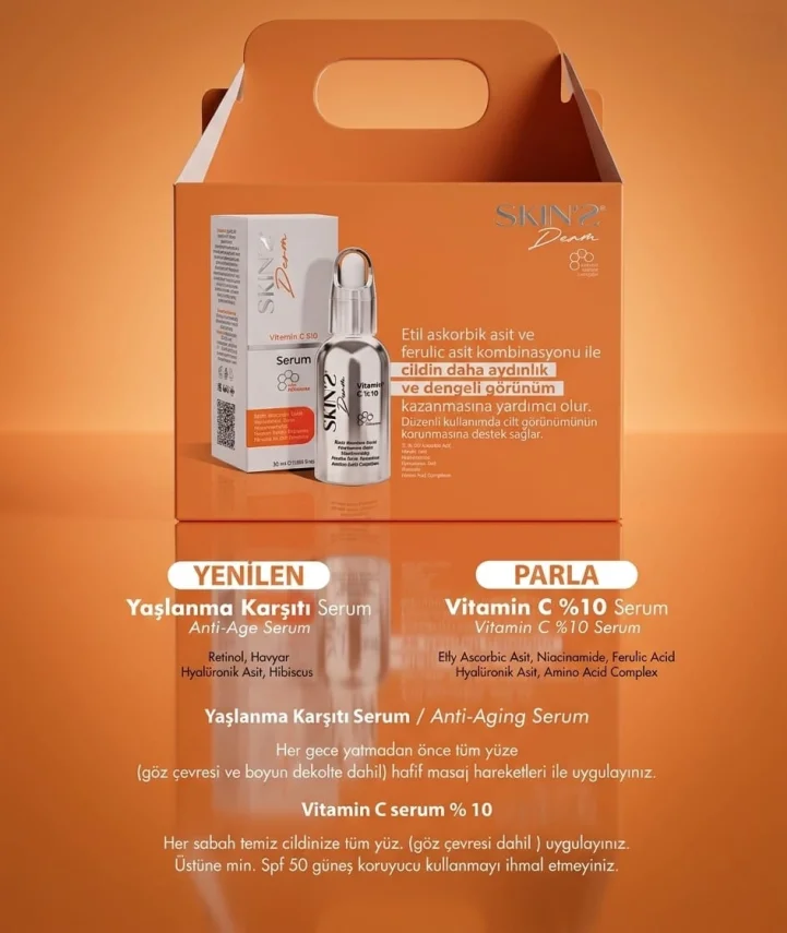 Skins Derm Vitamin C % 10 Serum 30 ml + Anti Aging Serum 30 ml - 2