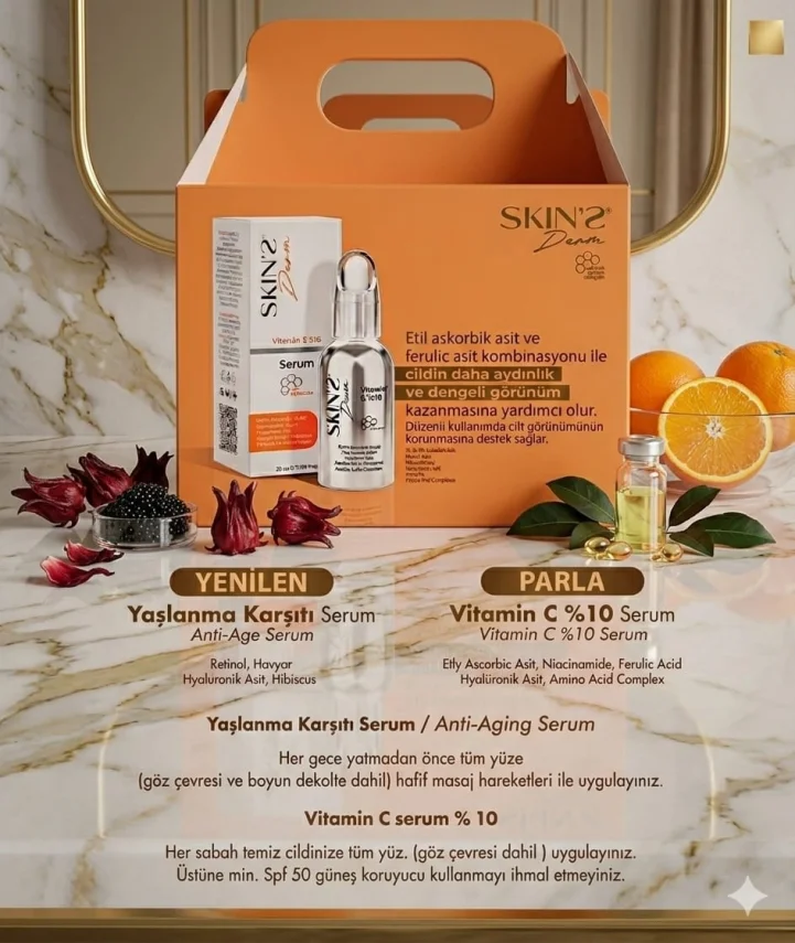 Skins Derm Vitamin C % 10 Serum 30 ml + Anti Aging Serum 30 ml - 1
