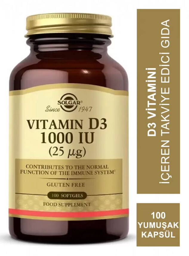 Solgar Vitamin D3 1000 IU 100 Yumuşak Kapsül - Solgar