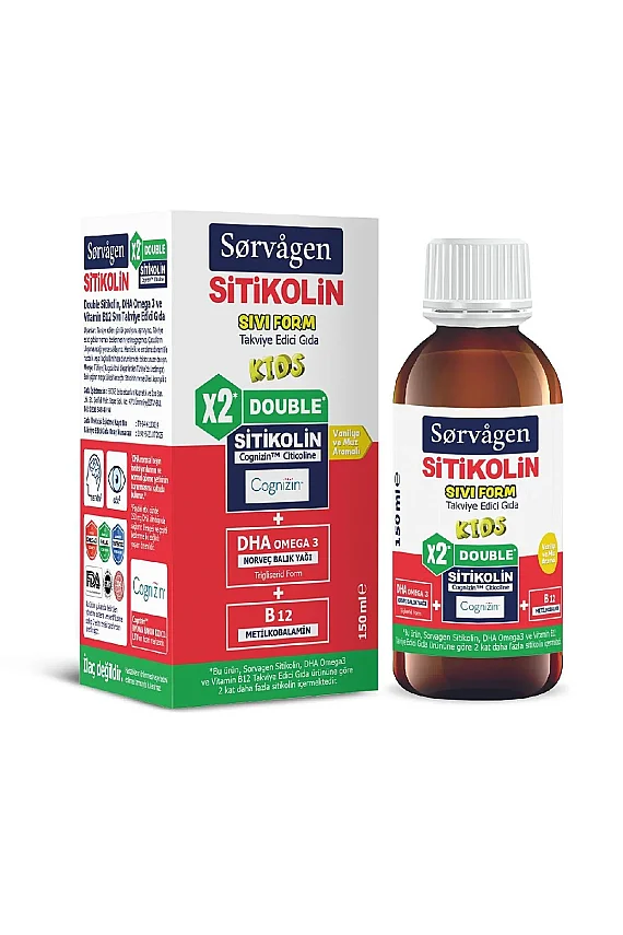 Sorvagen Kids Sitikolin DHA Omega 3 ve B12 Takviye Edici Gıda 150 ml - 1