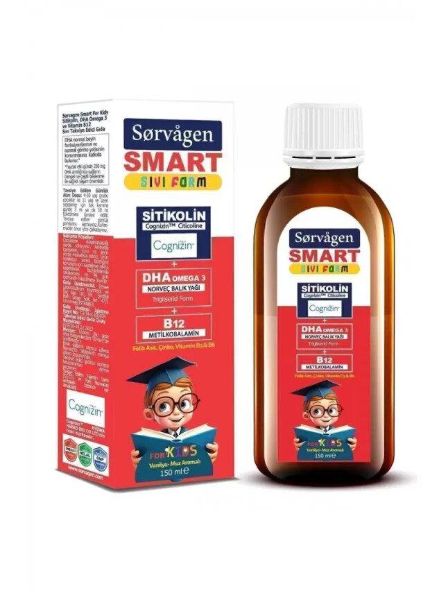 Sorvagen Smart Kids Sıvı Form - Sitikolin DHA Omega 3 Norveç Balık Yağı ve B12 - 150 ml - Sorvagen
