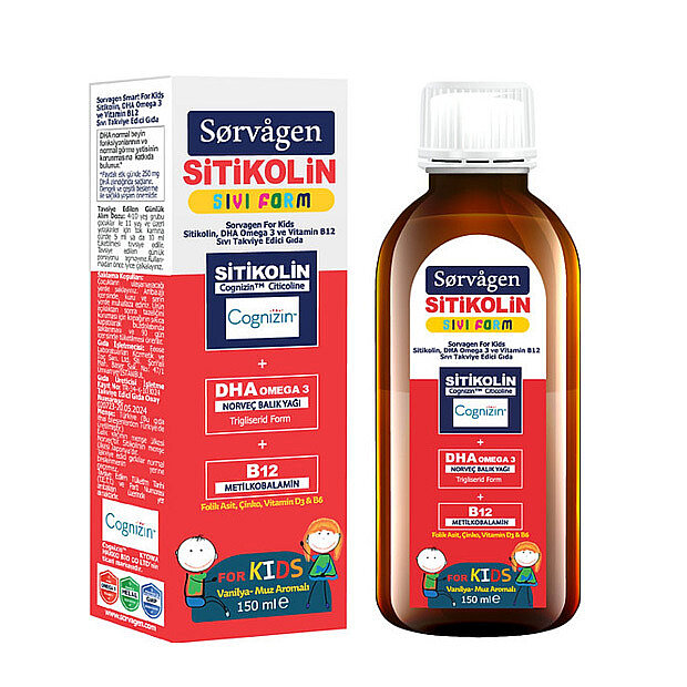 Sorvagen Smart Kids Sıvı Form - Sitikolin DHA Omega 3 Norveç Balık Yağı ve B12 - 150 ml - 1