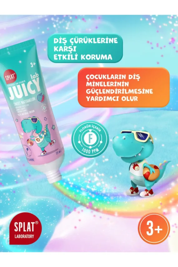 Splat Juicy Lab +3 Yaş Karpuzlu Çocuk Diş Macunu 55ml Renkli Simli Çürük Önleyici Doğal Macun - 4