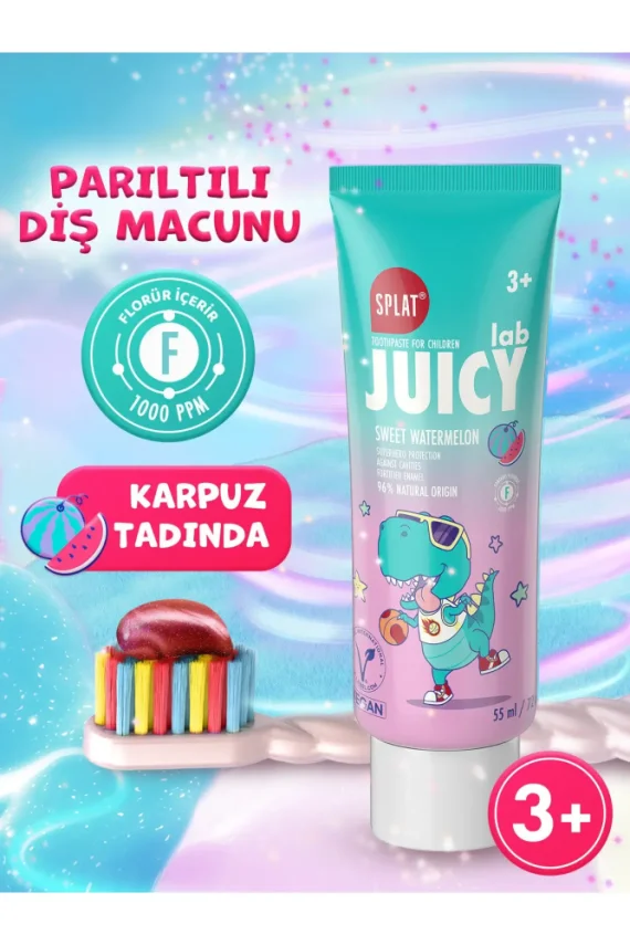 Splat Juicy Lab +3 Yaş Karpuzlu Çocuk Diş Macunu 55ml Renkli Simli Çürük Önleyici Doğal Macun - 1