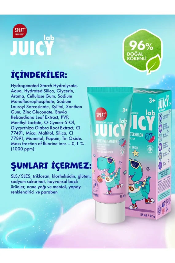 Splat Juicy Lab +3 Yaş Karpuzlu Çocuk Diş Macunu 55ml Renkli Simli Çürük Önleyici Doğal Macun - 2