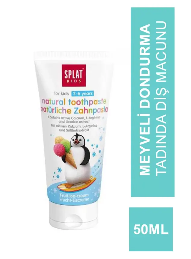OUTLET - Splat Kids Natural Toothpaste Meyveli Dondurma Tadında 2-6 Yaş Diş Macunu 50ml - 1