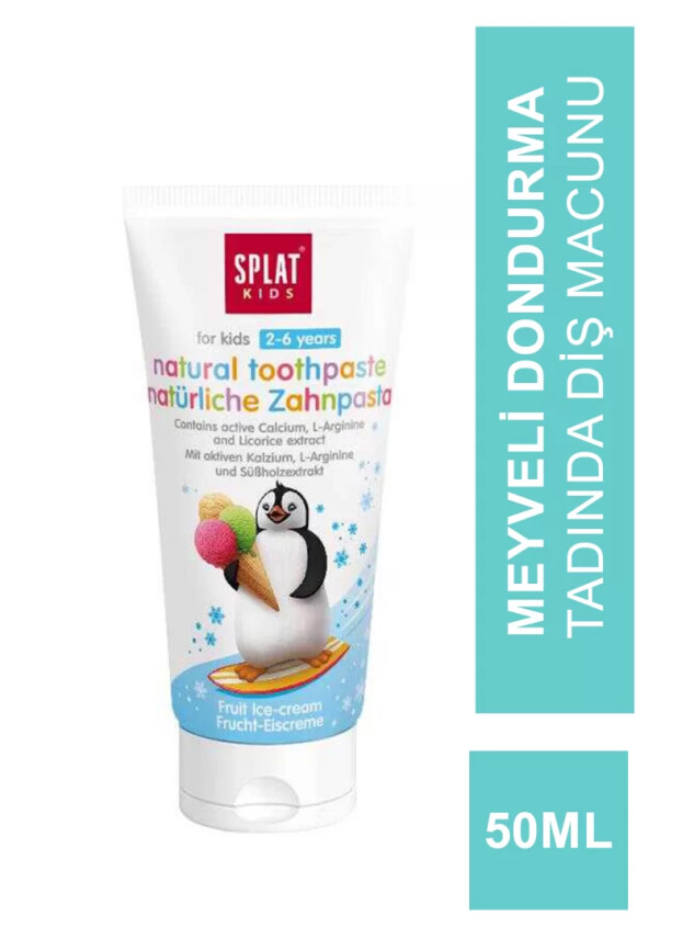 Splat Kids Natural Toothpaste Meyveli Dondurma Tadında 2-6 Yaş Diş Macunu 50ml - Splat