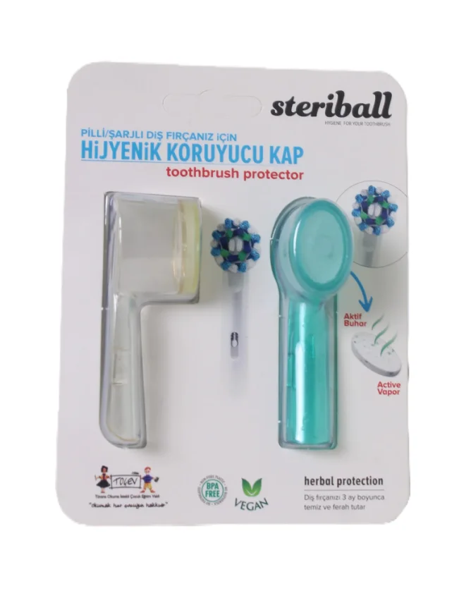 Steriball Elektrikli & Pilli Diş Fırçaları İçin Koruma Kabı 2'li - Şeffaf -Turkuaz - 1