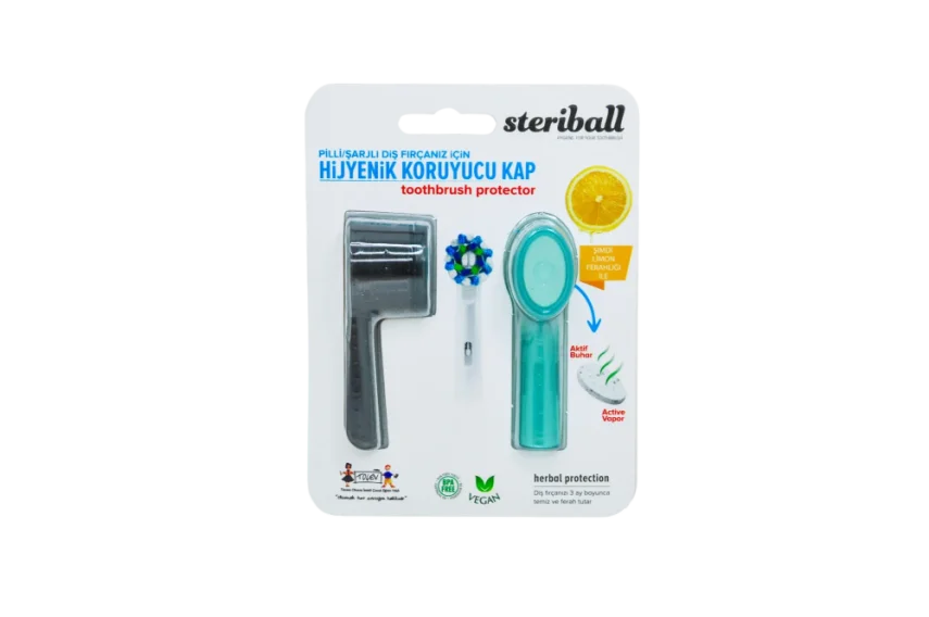 Steriball Elektrikli & Pilli Diş Fırçaları İçin Limon Aromalı Koruma Kabı 2'li - Turkuaz Siyah - 1