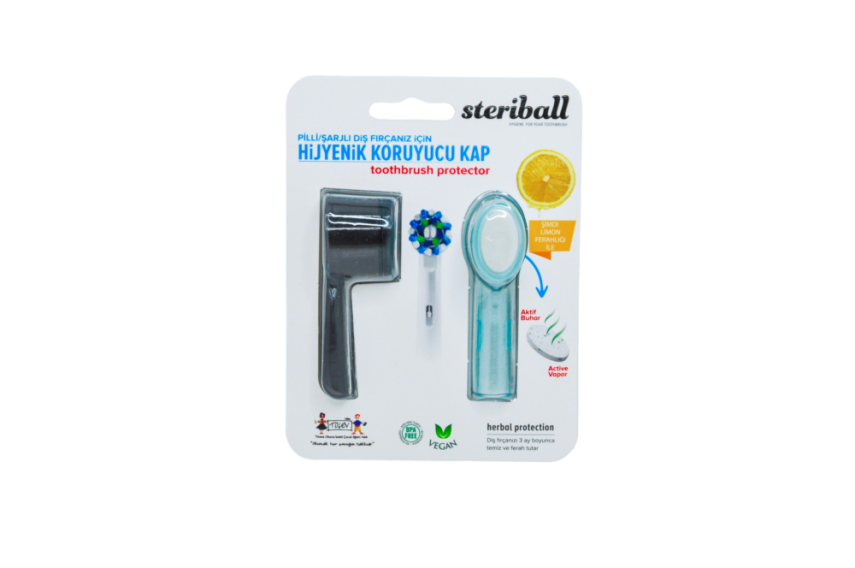 Steriball Elektrikli & Pilli Diş Fırçaları İçin Limon Aromalı Koruma Kabı 2'li - Turkuaz Siyah - 2