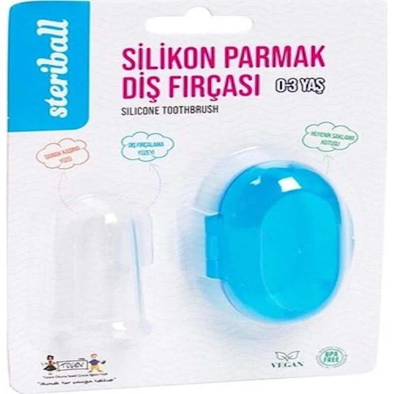 Steriball Silikon Parmak Diş Fırçası - Mavi Kap - 1