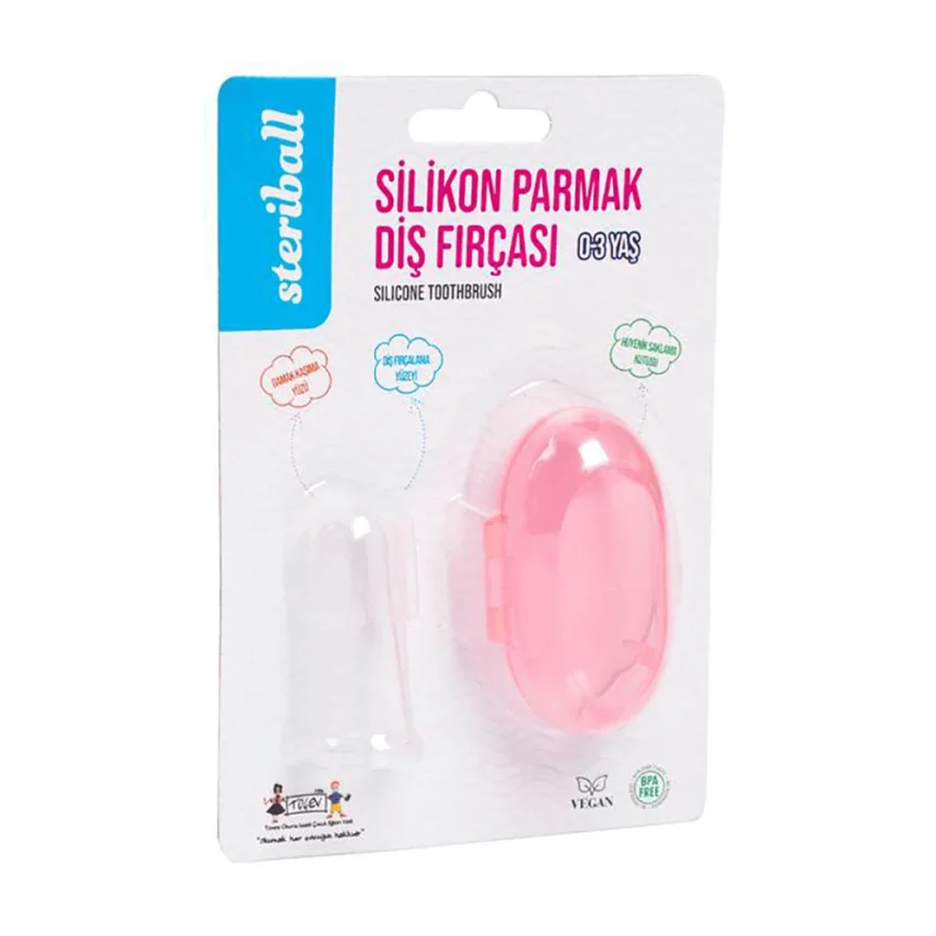 Steriball Silikon Parmak Diş Fırçası - Pembe Kap - 1
