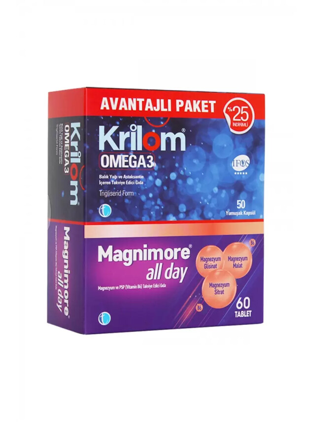 Tab İlaç Krilom Omega 3 50 Kapsül + Magnimore All Day 60 Tablet | Avantajlı Paket - Tabilaç