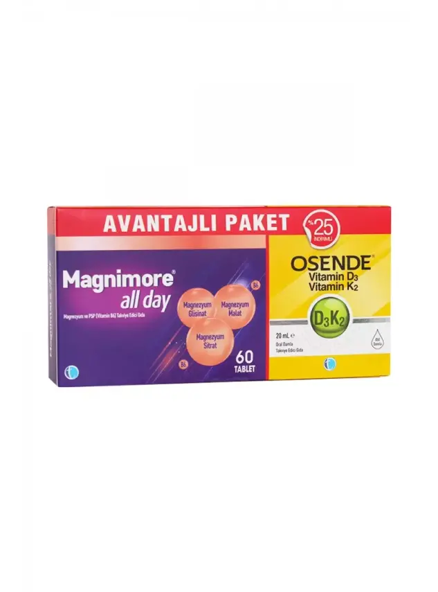 Tab İlaç Magnimore All Day 60 Tablet + Osende D3K2 20 ml Damla | Avantajlı Paket - 1