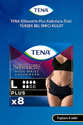 Tena Silhouette Plus Kadınlara Özel Yüksek Bel Emici Külot Siyah Large 8 li - Tena