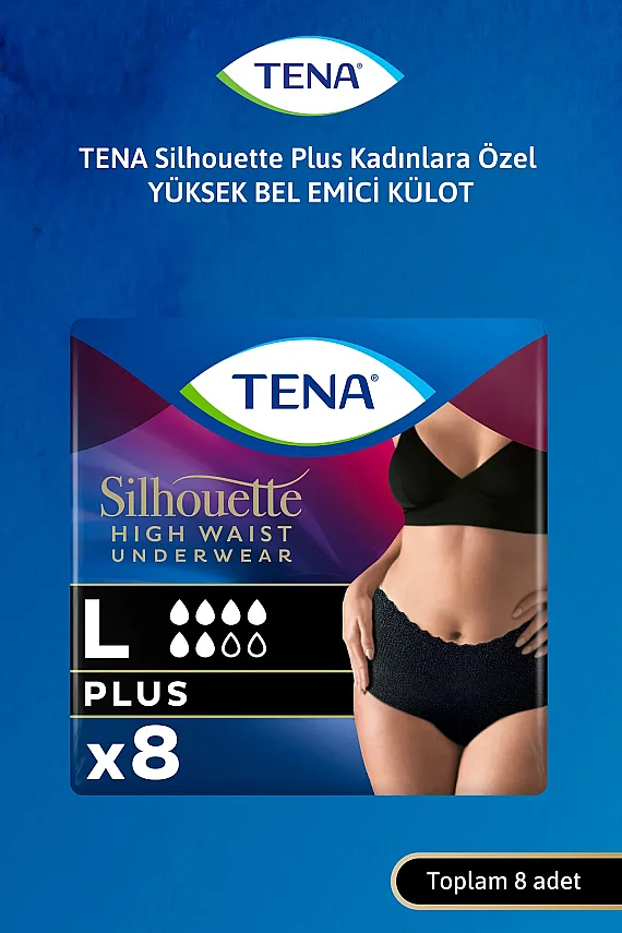 Tena Silhouette Plus Kadınlara Özel Yüksek Bel Emici Külot Siyah Large 8 li - 1