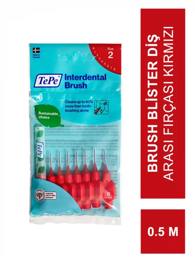 TePe İnterdental Brush Blister Diş Arası Fırçası Kırmızı 0.5 mm 8'li - 1
