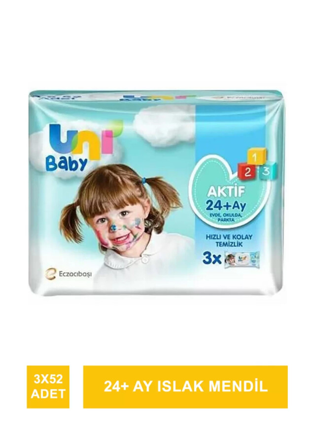 Uni Baby Aktif Simple Clean 24+ Ay Islak Mendil 3x52 Adet - Uni Baby
