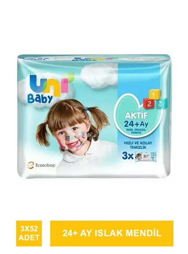 Uni Baby Aktif Simple Clean 24+ Ay Islak Mendil 3x52 Adet - 1