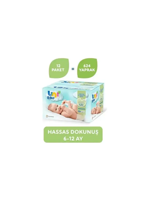 Uni Baby Hassas Dokunuş 6-12 Yaş Islak Mendil 12x52 adet - 1