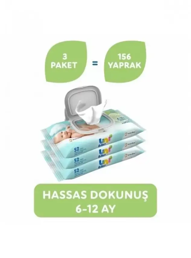 Uni Baby Hassas Dokunuş 6-12 Yaş Islak Mendil 3x52 adet - 2