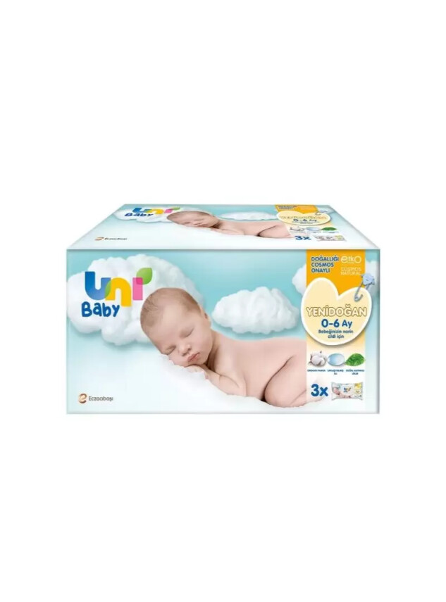 Uni Baby Yenidoğan Islak Pamuk Mendil 3x40'lı Paket - Uni Baby
