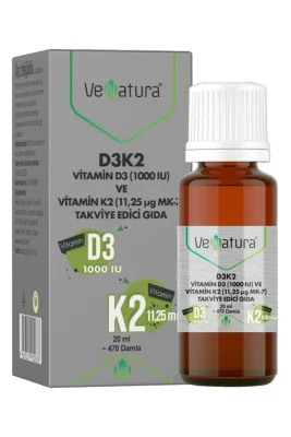 Venatura D3K2 Vitamin D3 1000 IU ve Vitamin K2 11,25 mcg MK-7 Takviye Edici Gıda 20 ml - 1