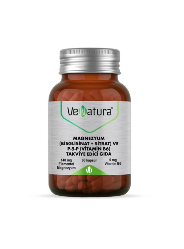 VeNatura Magnezyum -Bisglisinat+Sitrat- ve P5P -Vitamin B6- 60 Kapsül - Venatura
