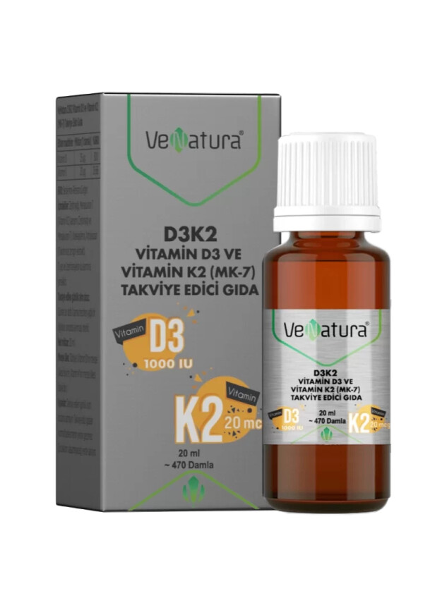 VeNatura Vitamin D3K2 ve Menaquinon 7 Takviye Edici Gıda 20 ml - Venatura