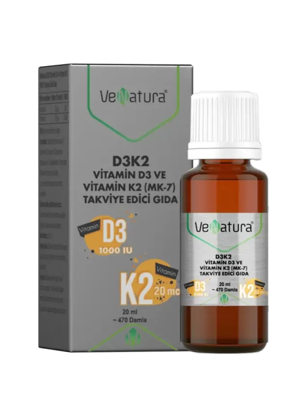 VeNatura Vitamin D3K2 ve Menaquinon 7 Takviye Edici Gıda 20 ml - 1