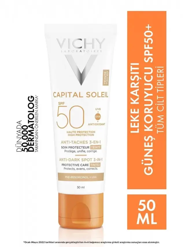 Vichy Capital Soleil 3in1 Anti Dark Spot Leke Karşıtı Renkli Güneş Kremi Spf50 50ml - 1