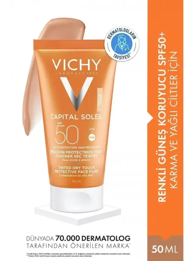 Vichy Capital Soleil Dry Touch Tinted Spf 50+ BB Emulsion 50ml Renkli Güneş Kremi - 3
