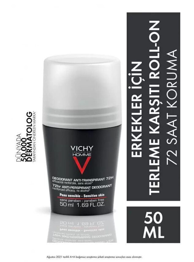 Vichy Deo Homme Terleme Karşıtı İz Bırakmayan Deodorant Roll-On Yoğun Kontrol 50ml - Vichy