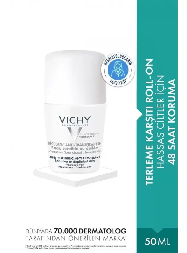 Vichy Deo Sensitive Terleme Karşıtı Hassas Ciltler Roll-On 50ml 48 Saat Etkili - 1
