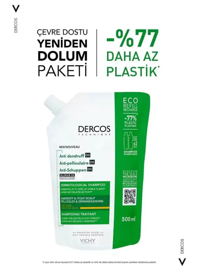 Vichy Dercos Anti Dandruff Kepek Karşıtı Şampuan - Kuru Saçlar - Refill - 500 ml - 2