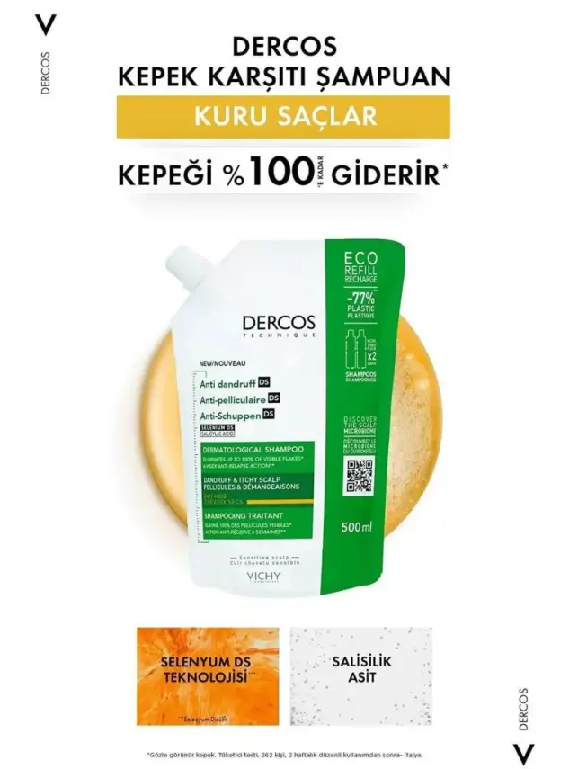 Vichy Dercos Anti Dandruff Kepek Karşıtı Şampuan - Kuru Saçlar - Refill - 500 ml - 3