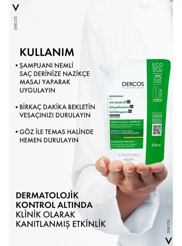 Vichy Dercos Anti Dandruff Kepek Karşıtı Şampuan - Kuru Saçlar - Refill - 500 ml - 4