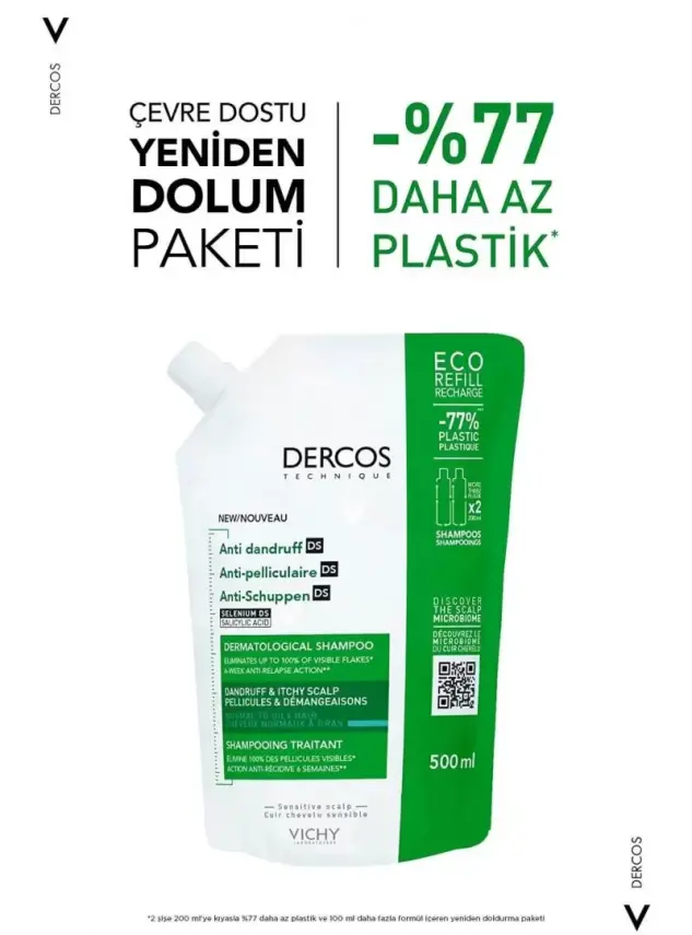 Vichy Dercos Anti Dandruff Kepek Karşıtı Şampuan - Normal ve Yağlı Saçlar - Refill - 500 ml - 2