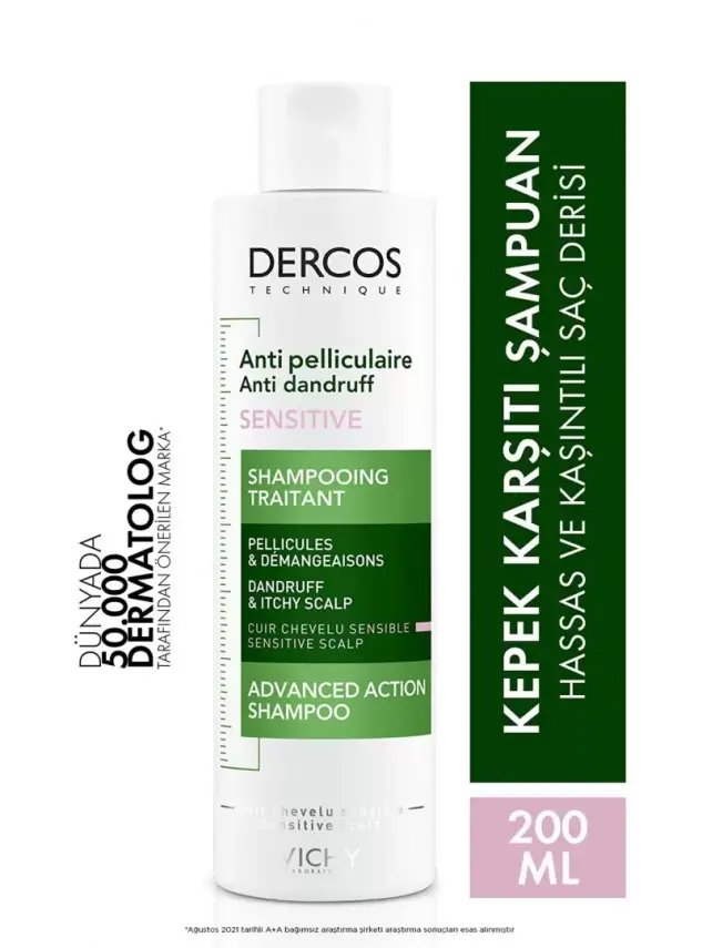 Vichy Dercos Anti-Pell Kepek Şampuanı Hassas ve Kaşıntılı Saç Derisi 200 ml. - 1