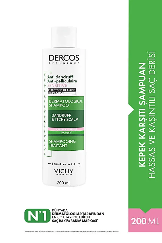 Vichy Dercos Anti-Pell Kepek Şampuanı Hassas ve Kaşıntılı Saç Derisi 200 ml. - 1