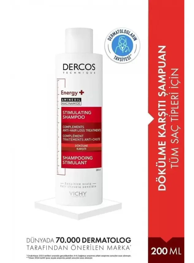 Vichy Dercos Energy+ Saç Dökülmesine Karşı Güçlendirici & Hacim Veren Şampuan 200 ml - 1