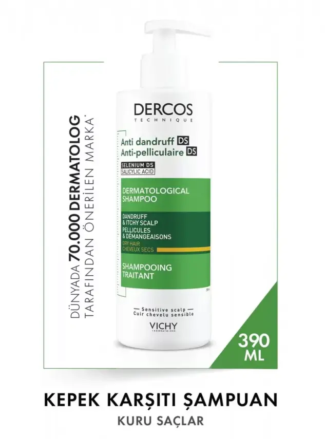 Vichy Dercos Kepek Karşıtı Şampuan Kuru Saçlar 390 ml - 1