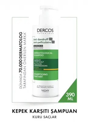 Vichy Dercos Kepek Karşıtı Şampuan Kuru Saçlar 390 ml - 1