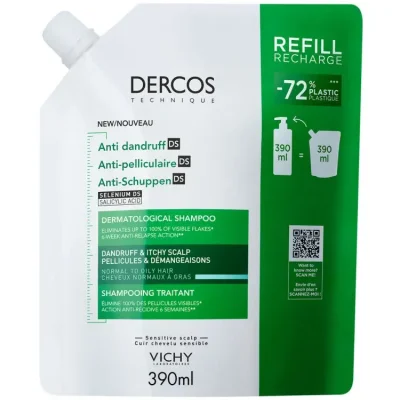 Vichy Dercos Kepek Karşıtı Şampuan -Normal-Yağlı saçlar- 390ml - Refill - Vichy