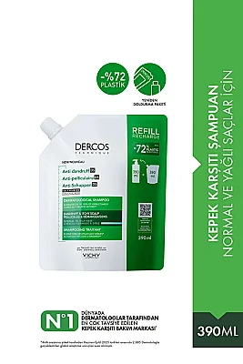 Vichy Dercos Kepek Karşıtı Şampuan -Normal-Yağlı saçlar- 390ml - Refill - Vichy