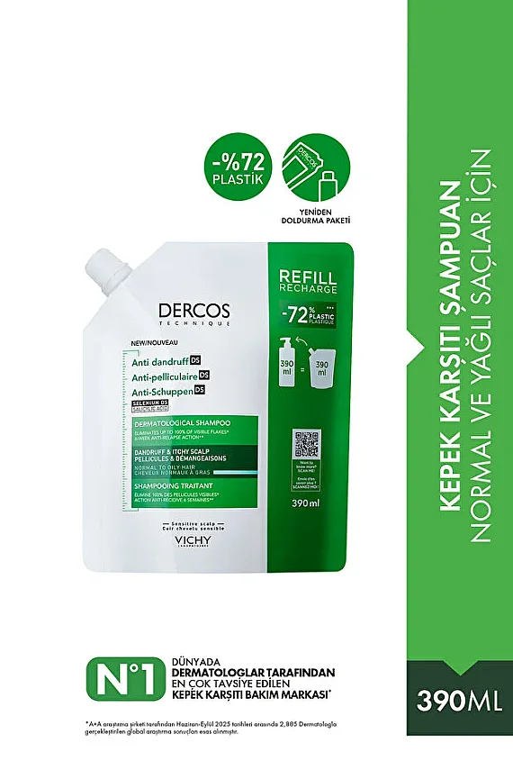 Vichy Dercos Kepek Karşıtı Şampuan -Normal-Yağlı saçlar- 390ml - Refill - 1